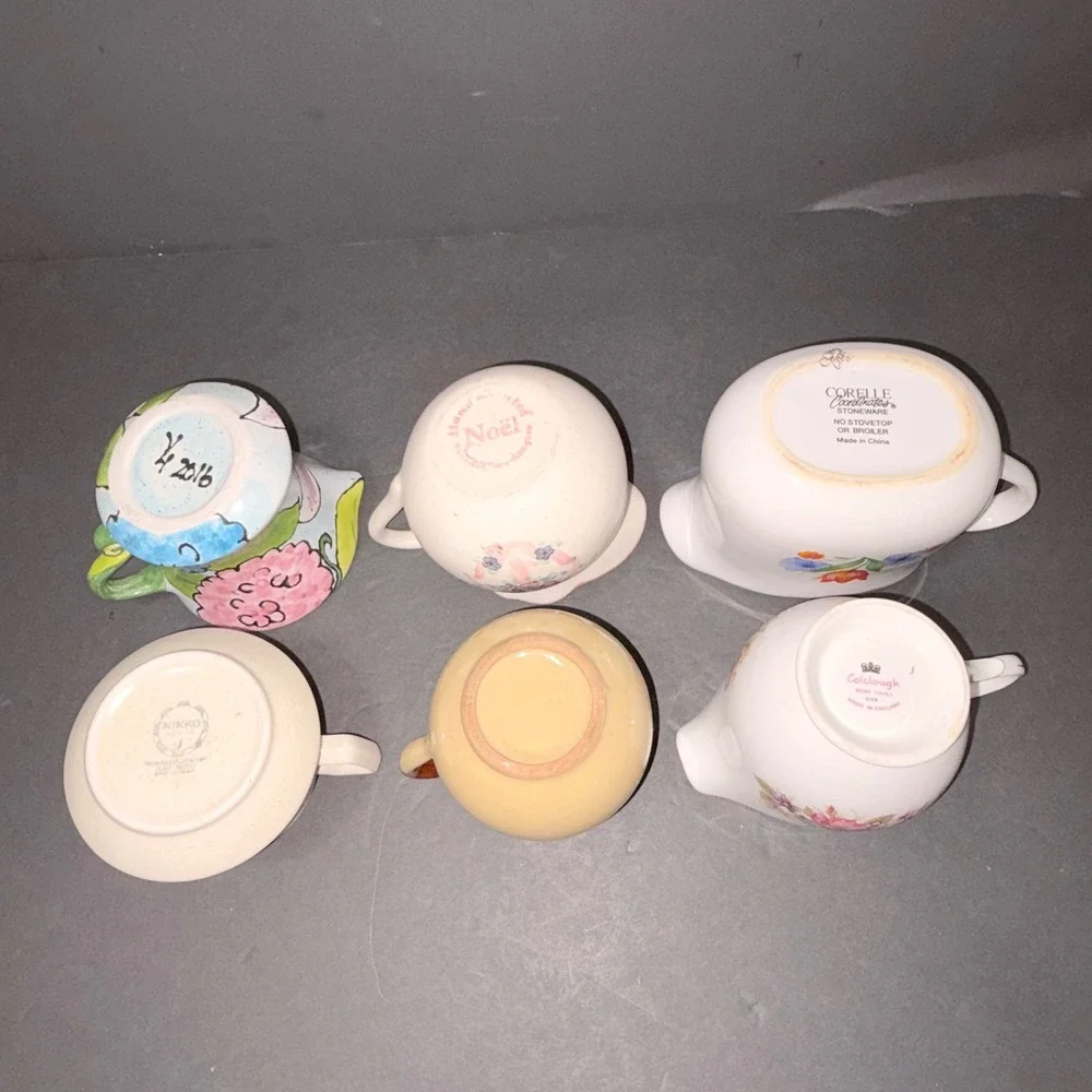 Vtg Assorted Creamer Mini Pitcher Lot Floral Stoneware Ceramic 6 Pc Collection
